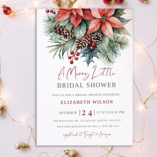 Merry Little Bridal Shower Invitation, Winter Holiday Bridal Shower Invite, December Bridal Shower, Winter Bridal Shower, Poinsettias