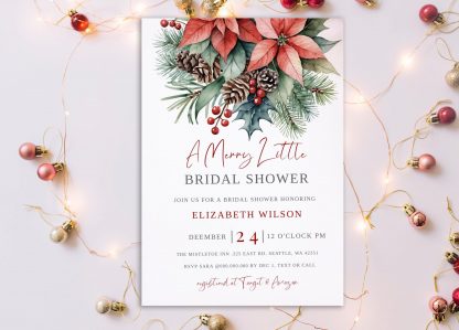 Merry Little Bridal Shower Invitation, Winter Holiday Bridal Shower Invite, December Bridal Shower, Winter Bridal Shower, Poinsettias