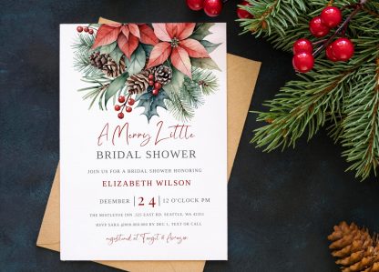 Merry Little Bridal Shower Invitation, Winter Holiday Bridal Shower Invite, December Bridal Shower, Winter Bridal Shower, Poinsettias