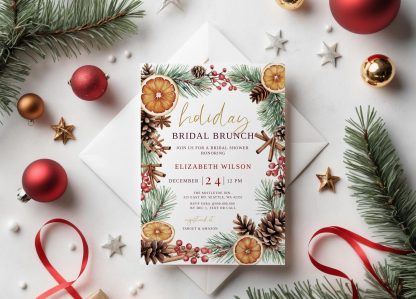 Christmas Bridal Brunch Invitation, Holiday Bridal Shower Invite, December Bridal Shower, Winter Bridal Shower