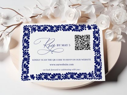 Mexican Blue Talavera Wedding Invitation Set | Wedding Invitation | Qr Code Rsvp