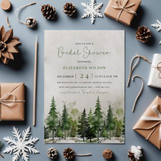 Winter Bridal Shower Invite Pine Trees Forest Christmas Bridal Shower Invitation, Ski invitation, Holiday Bridal Shower