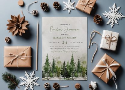 Winter Bridal Shower Invite Pine Trees Forest Christmas Bridal Shower Invitation, Ski invitation, Holiday Bridal Shower