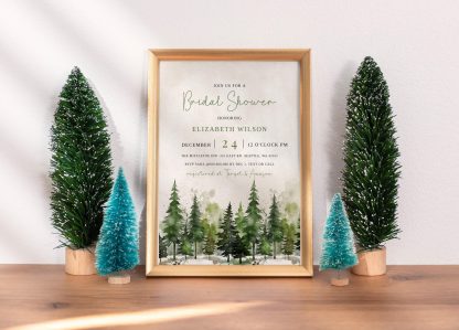 Winter Bridal Shower Invite Pine Trees Forest Christmas Bridal Shower Invitation, Ski invitation, Holiday Bridal Shower