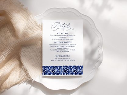 Mexican Blue Talavera Wedding Invitation Set | Watercolor Wedding Invitation | Qr Code Rsvp