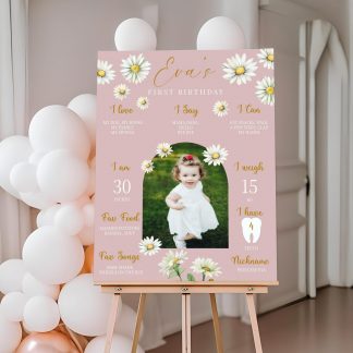 Daisy Birthday Milestone Photo Sign Template - Beautiful Floral Design for Amazing First Birthday Celebrations - Perfect Gifts for Parents