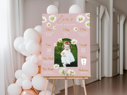 Daisy Birthday Milestone Photo Sign Template - Beautiful Floral Design for Amazing First Birthday Celebrations - Perfect Gifts for Parents