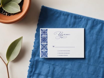 Mexican Blue Talavera Wedding Invitation Set | Hacienda Tiles Wedding Invitation | Qr Code Rsvp