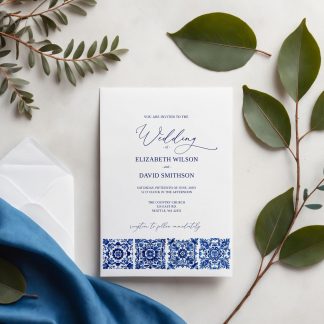 Mexican Blue Talavera Wedding Invitation Set | Hacienda Tiles Wedding Invitation | Qr Code Rsvp