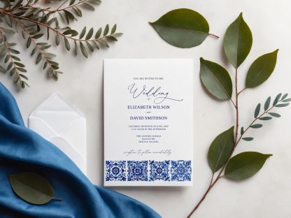 Mexican Blue Talavera Wedding Invitation Set | Hacienda Tiles Wedding Invitation | Qr Code Rsvp