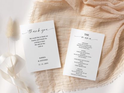 Modern Menu and Thank you Card on Back | Wedding Programs | Place Cards| Napkin Note Thank you Card Set