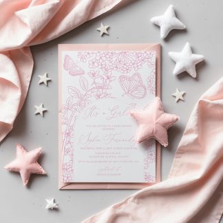 Pink French Country Baby Shower invitation | Girl Baby Shower Invite | Toile De Jouy Baby Shower Invitation | Two Styles