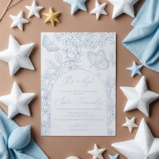 Blue French Country Baby Shower invitation | Boy Baby Shower Invite | Toile De Jouy Baby Shower Invitation | Two Styles