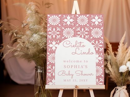 Pink Cielito Lindo Baby Shower Sign, Pink Baby Shower Welcome Sign, Instant Download, Talavera, Mexican, Welcome Sign