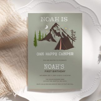 One Happy Camper Birthday Invitation | Boy First Birthday | National Park Birthday | Editable Digital Template | INSTANT DOWNLOAD