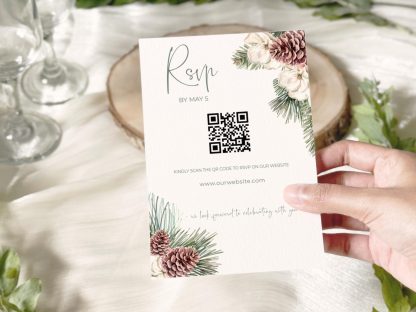 Winter Wedding Invitation Template | Christmas Wedding Invitation Set | Editable Rustic Winter Wedding Invite Suite | RSVP QR code