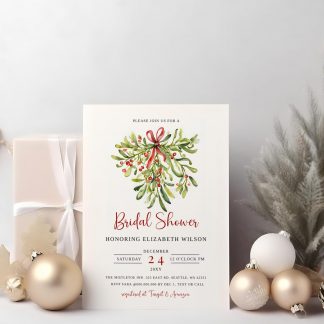 Christmas Bridal Shower Invitation - Mistletoe, Winter Bridal Shower Invite, Hen Party Invite, Holiday Bridal Shower Instant Download