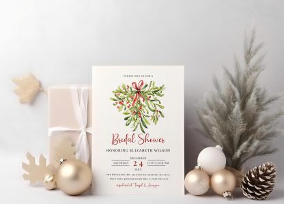 Christmas Bridal Shower Invitation - Mistletoe, Winter Bridal Shower Invite, Hen Party Invite, Holiday Bridal Shower Instant Download