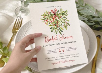 Christmas Bridal Shower Invitation - Mistletoe, Winter Bridal Shower Invite, Hen Party Invite, Holiday Bridal Shower Instant Download