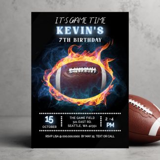 Football Invitation, Football Birthday Invitation Printable, Sports Party Invite, Football Game Time Invitation, Flaming Football