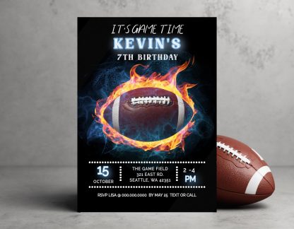 Football Invitation, Football Birthday Invitation Printable, Sports Party Invite, Football Game Time Invitation, Flaming Football