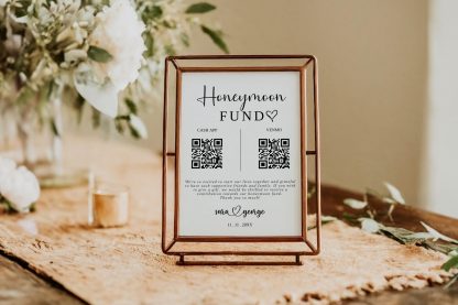 Honeymoon Fund Sign, Venmo Honeymoon Wish Sign, Editable Wedding Sign, QR Code, 8x10, Instant Download