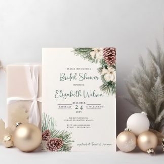 Winter Bridal Shower Invitation - Rustic Bridal Shower Invite - Holiday Bridal Shower - Evergreen Bridal Shower