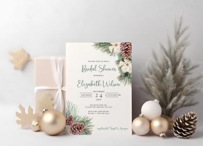 Winter Bridal Shower Invitation - Rustic Bridal Shower Invite - Holiday Bridal Shower - Evergreen Bridal Shower