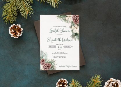 Winter Bridal Shower Invitation - Rustic Bridal Shower Invite - Holiday Bridal Shower - Evergreen Bridal Shower