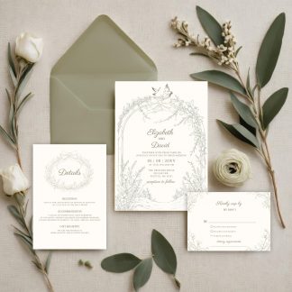 Woodland Wedding Invitation Suite | Garden Wedding | Coquette Wedding | Green Wedding | Chinoiserie Invitations