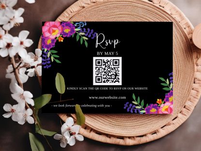 Mexican Folk Floral Wedding Invitation Set | Fiesta Wedding Invitations | Bright Florals |QR Code Rsvp