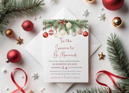 Christmas Bridal Shower Invitation | Holiday Bridal Shower Invite | December Bridal Shower, Winter Bridal Shower | Editable