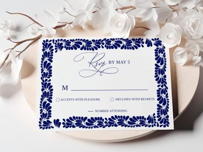 Mexican Blue Talavera Wedding Invitation Set | Wedding Invitation | Qr Code Rsvp