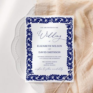 Mexican Blue Talavera Wedding Invitation Set | Wedding Invitation | Qr Code Rsvp