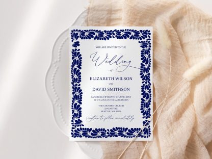 Mexican Blue Talavera Wedding Invitation Set | Wedding Invitation | Qr Code Rsvp