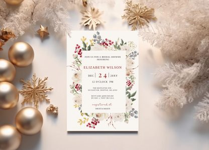 Christmas Bridal Shower Invitation- Holiday Bridal Shower Invite- December Bridal Shower- Winter Bridal Shower- Winter Floral