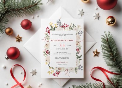 Christmas Bridal Shower Invitation- Holiday Bridal Shower Invite- December Bridal Shower- Winter Bridal Shower- Winter Floral