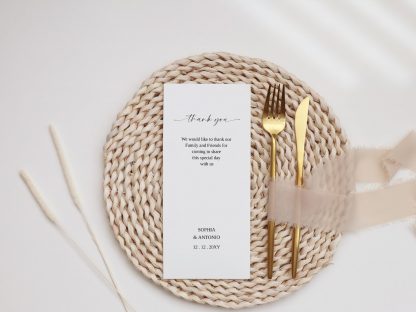 Modern Menu and Thank you Card on Back | Wedding Programs | Place Cards| Napkin Note Thank you Card Set