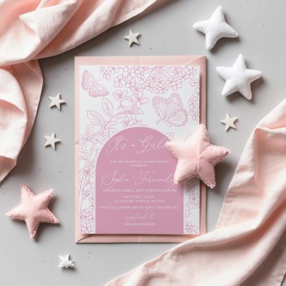 Pink French Country Baby Shower invitation | Girl Baby Shower Invite | Toile De Jouy Baby Shower Invitation | Two Styles