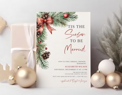 Christmas Bridal Shower Invitation - Tis the Season, Winter Bridal Shower Invite, Hen Party Invite, Holiday Bridal Shower Instant Download