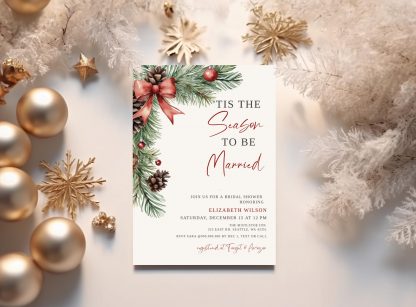 Christmas Bridal Shower Invitation - Tis the Season, Winter Bridal Shower Invite, Hen Party Invite, Holiday Bridal Shower Instant Download