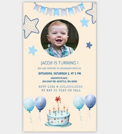 Phone Digital Invitation | Photo e-card | WhatsApp invitation | birthday invitation mobile | Boy Birthday | Blue