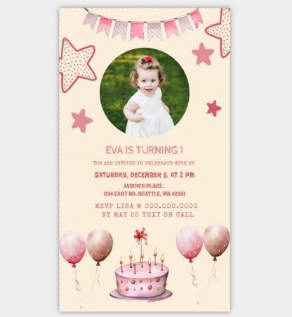 Phone Digital Invitation | Photo e-card | WhatsApp invitation | birthday invitation mobile | Girl Birthday | Pink