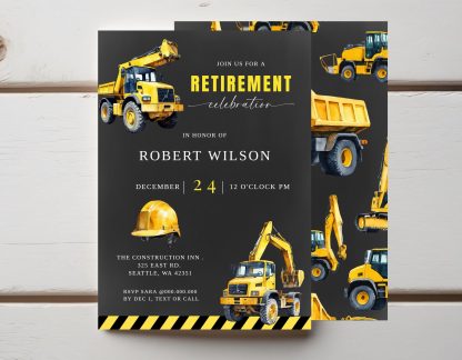 Construction Retirement Party Invitation | Construction Retirement Celebration Invitation | Construction Invite | Editable Template