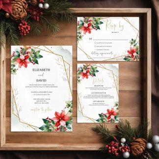 Christmas Wedding Invitation Set | Winter Wedding Invitation Template | Editable Rustic Winter Wedding Invite Suite | RSVP QR code