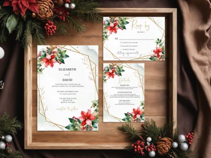 Christmas Wedding Invitation Set | Winter Wedding Invitation Template | Editable Rustic Winter Wedding Invite Suite | RSVP QR code