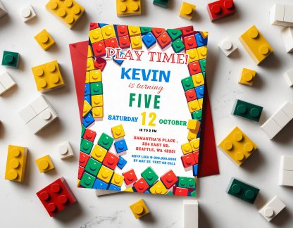 Building Blocks Birthday Invitation Building Bricks Kids Birthday Party Invite Building Block Party Building Bricks Birthday Invite