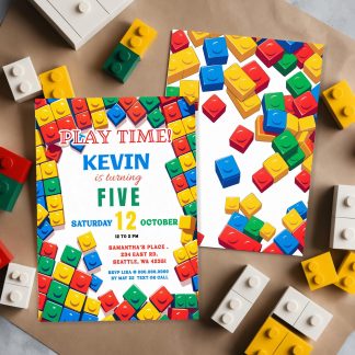 Building Blocks Birthday Invitation Building Bricks Kids Birthday Party Invite Building Block Party Building Bricks Birthday Invite