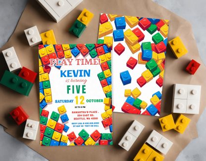 Building Blocks Birthday Invitation Building Bricks Kids Birthday Party Invite Building Block Party Building Bricks Birthday Invite