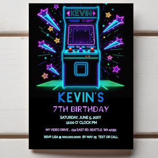 Editable Arcade Birthday Party Invitation, Arcade Party Invite, Glow Video Game Birthday Invitation, Neon Boy Game Truck Party